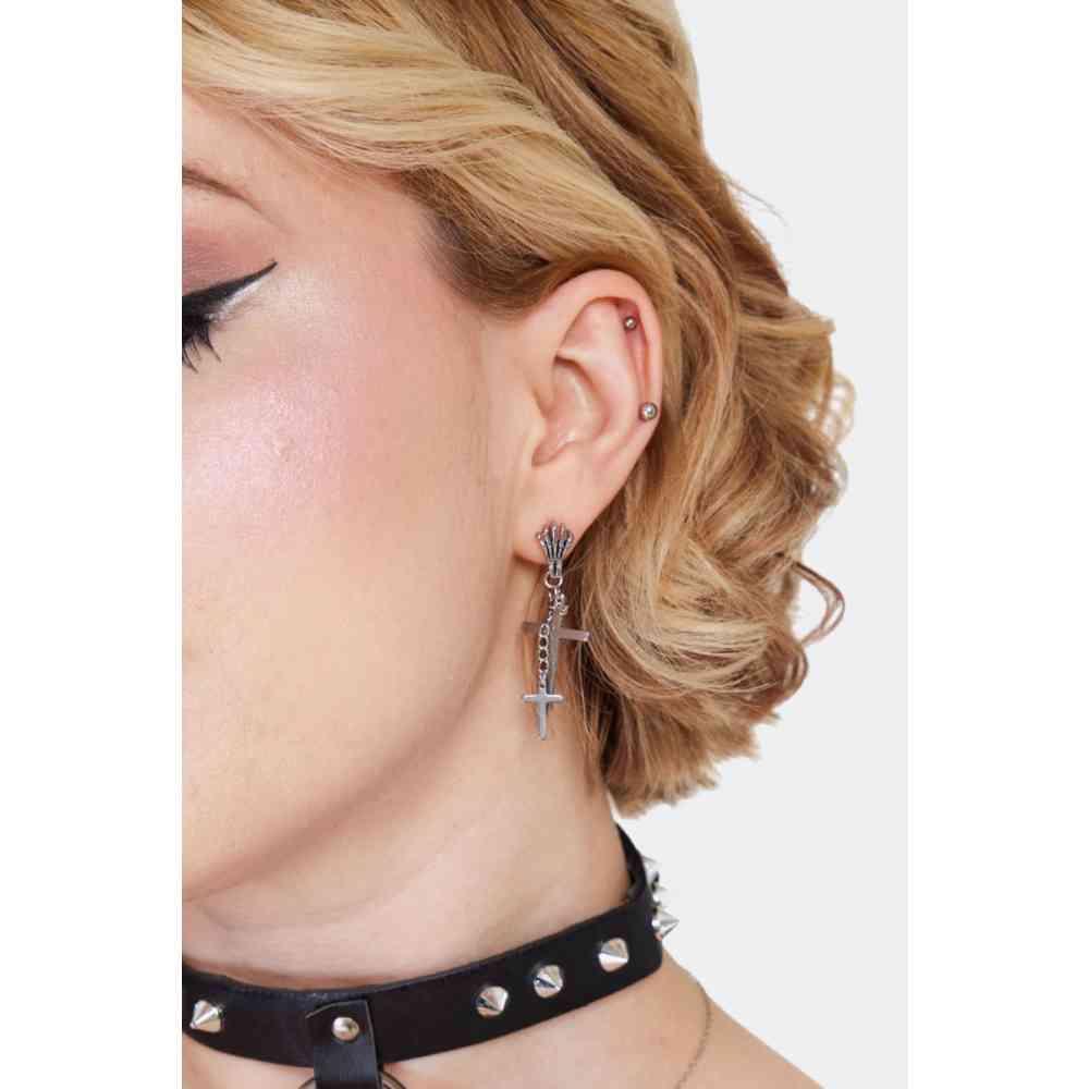 Jawbreaker - Double Cross Drop Silver Oorbellen - Zilverkleurig